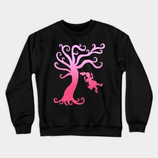 Pink Girly Tree Swing Silhouette Crewneck Sweatshirt